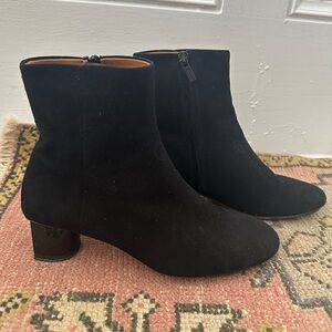 Robert Clergerie Black Suede Ankle Booties with Block Heel
